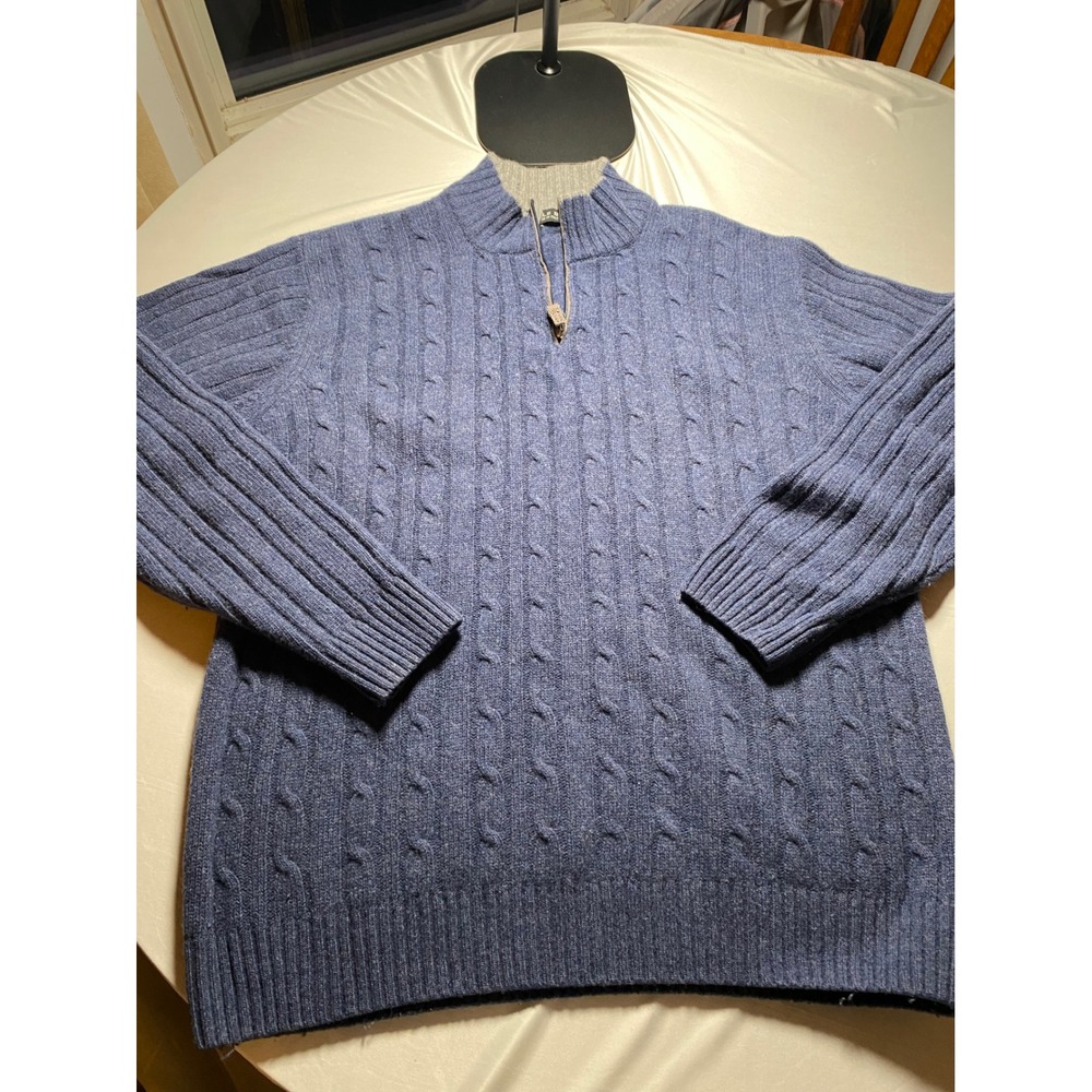 Daniele Blasi Mens XL Blue Cable Knit Wool Blend Quarter Zip Sweater Italy